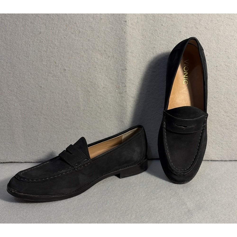 Vionic Waverly Black Suede Penny Loafers Women 6.5 W17552 Orthotic Flat Shoe